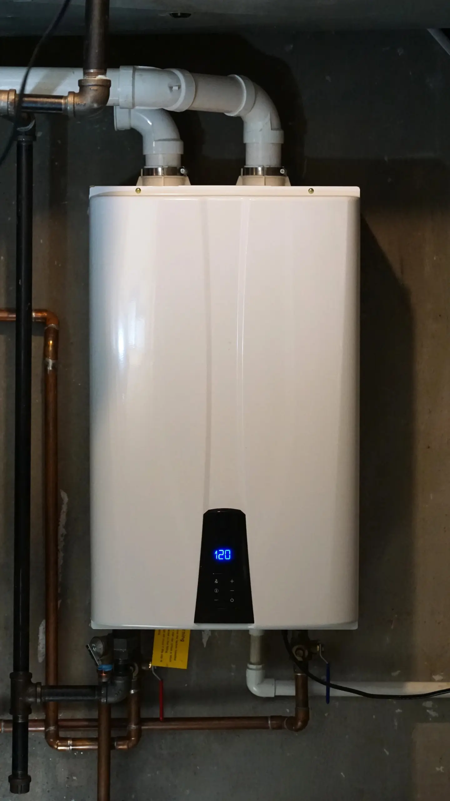 a tankless water heater after receiving maintenance in Idaho Falls by S&B Plumbing